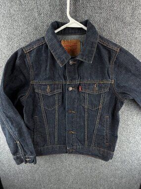 Levis Denim Jacket Boys Size Medium Blue Dark Wash Metal Buttons Classic Cotton
